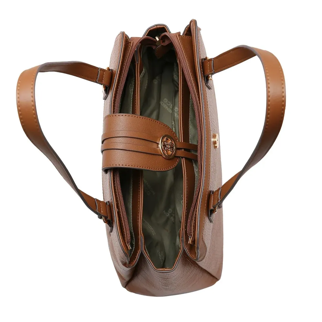 Interior da bolsa Chenson Mini Croco Tote mostrando forro e compartimentos